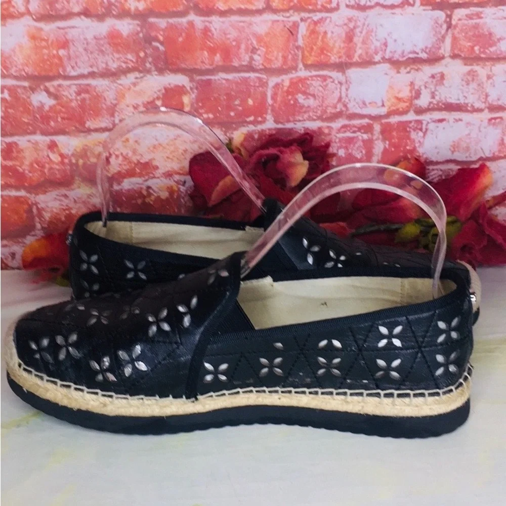 Michael Kors Hastings  Black and Silver Quilted Leather Platform Espadrilles